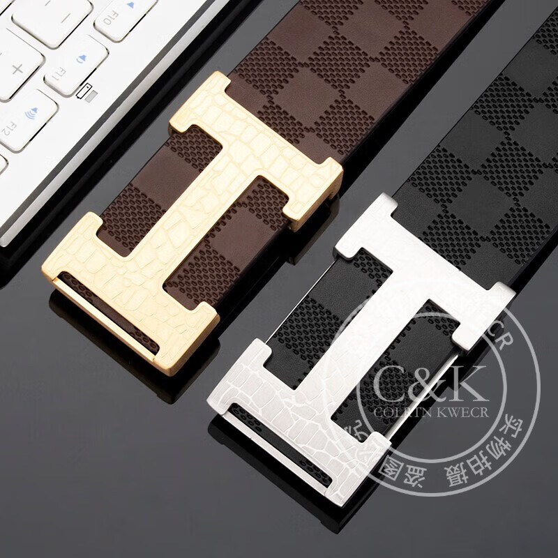 Colrtn Kwecr奢侈新品男款皮带中青年高档商务正装休闲裤腰带男生日礼物奢侈品 CK银扣咖色带3.8CM【礼盒装】 120cm