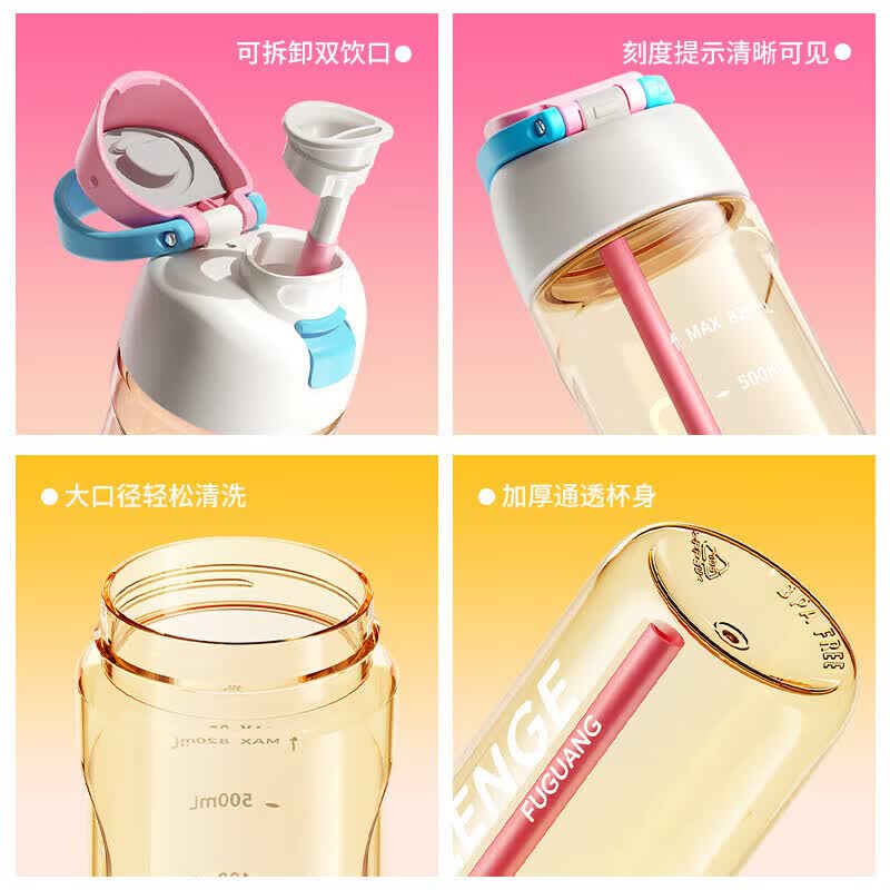 富光塑料水杯子ppsu夏日吸管杯塑料男女生高颜值大容量运动便携随手杯 海盐薄荷820ml【母婴级PPSU】