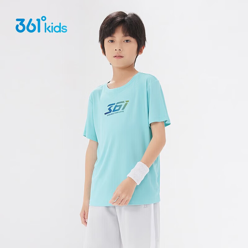 361°童装男女童短袖针织衫年夏季新款速干儿童T恤中大童冰爽上衣 浅青蓝1202-男童 140 cm
