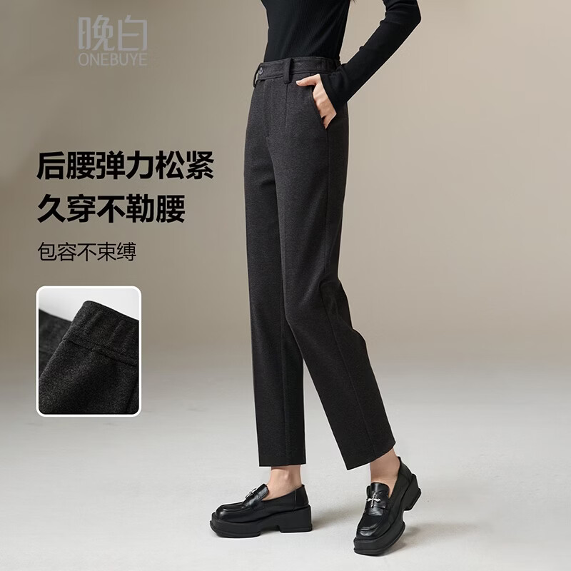 晚白【新品】冬款经典高腰显瘦利落干练职场通勤烟管裤女 深灰色 27