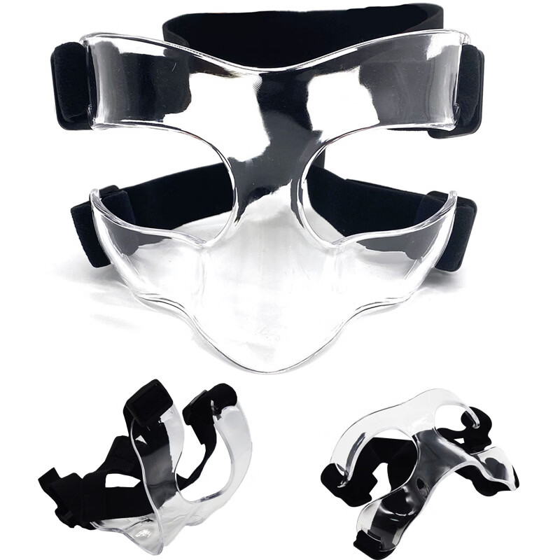 泽赛高透篮球面具护鼻防护面罩日常训练足球篮球运动保护装备半框款式 运动防护面具成人青少年通用透明款篮球护脸面具 篮球防护面罩护鼻脸防撞面具头部保护罩透明色篮球运动