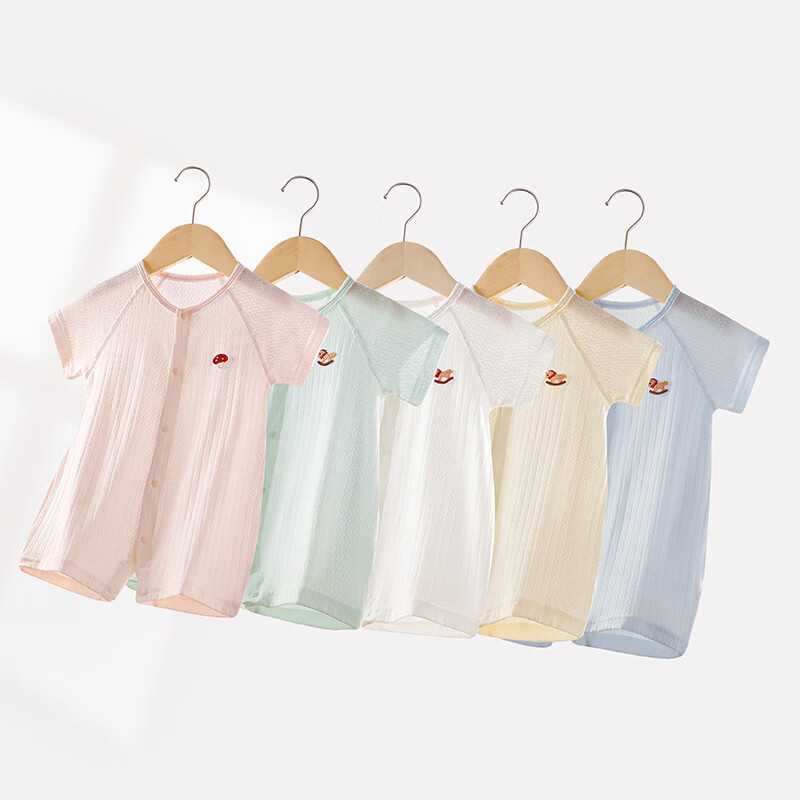 wua·wua婴儿短袖衣服夏季薄款透气宝宝连体衣幼儿睡衣洋气包屁衣夏装镂空 黄色 25度以上 90cm 【12-15月体重18-26斤】