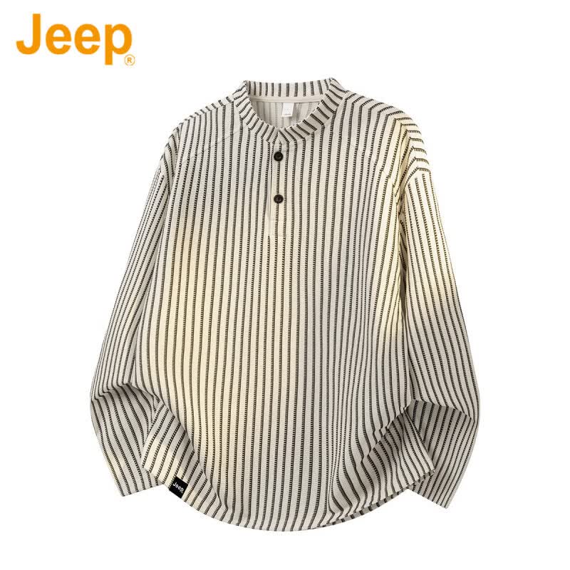 JEEP美国正品高端宽松套头卫衣春季新款男装长袖亨利领休闲内搭打底衫 米色 【官方正品】 M