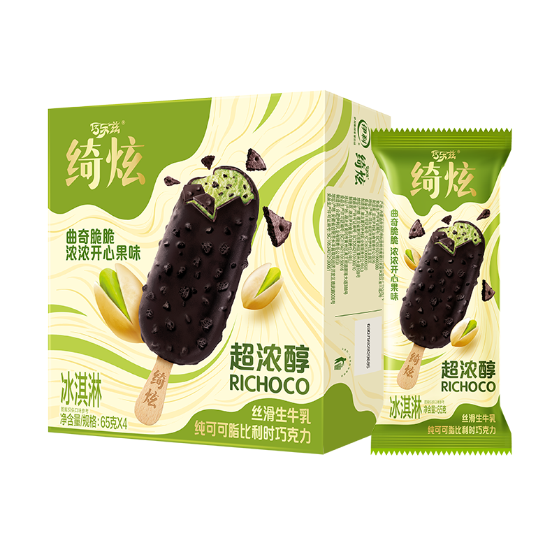 伊利绮炫曲奇脆脆浓浓开心果味冰淇淋65克*4支