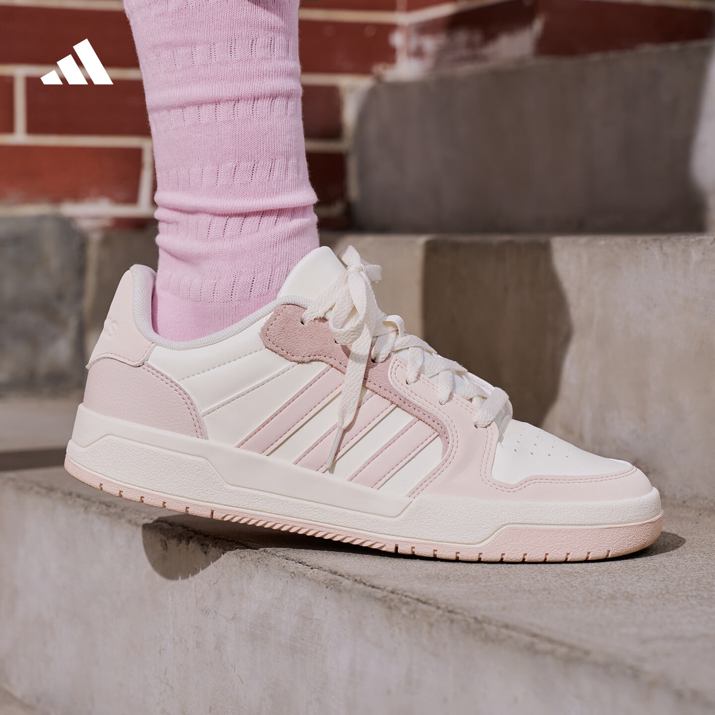 adidas ENTRAP美式校园风运动少年感复古篮球风板鞋男女阿迪达斯   白色/粉色   38