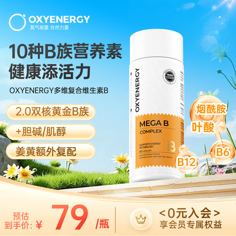 OXYENERGY氧气能量 复合维生素B族胶囊 60粒 烟酰胺叶酸维生素b6b12b1营养