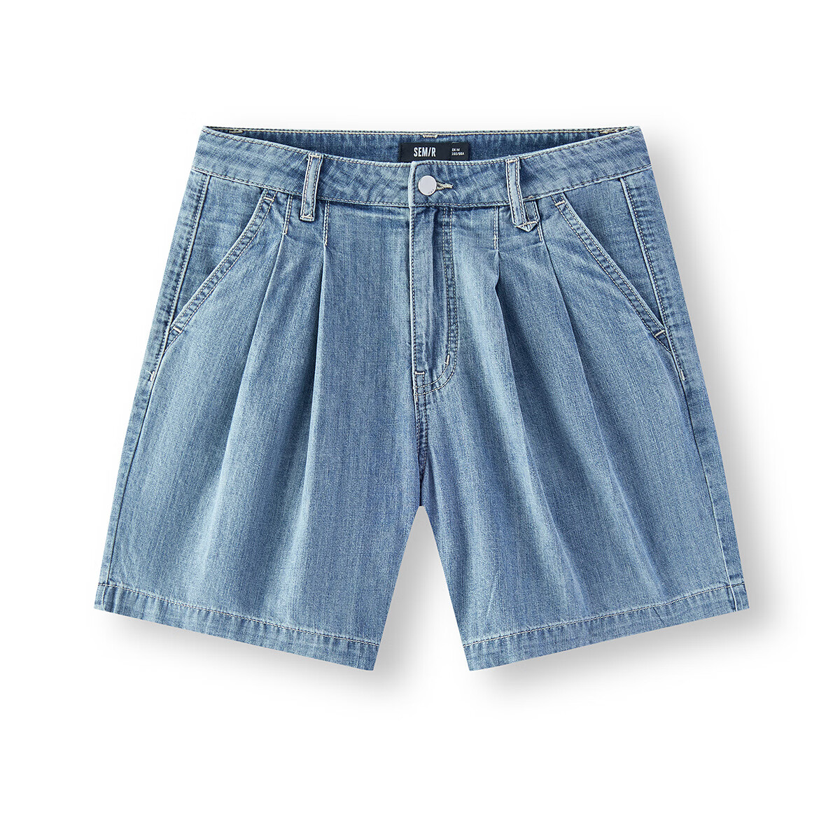 森马（Semir）牛仔裤女夏季打褶纯棉仿麻宽松2026新款气质时尚遮胯显瘦短裤 牛仔浅中蓝88601 M