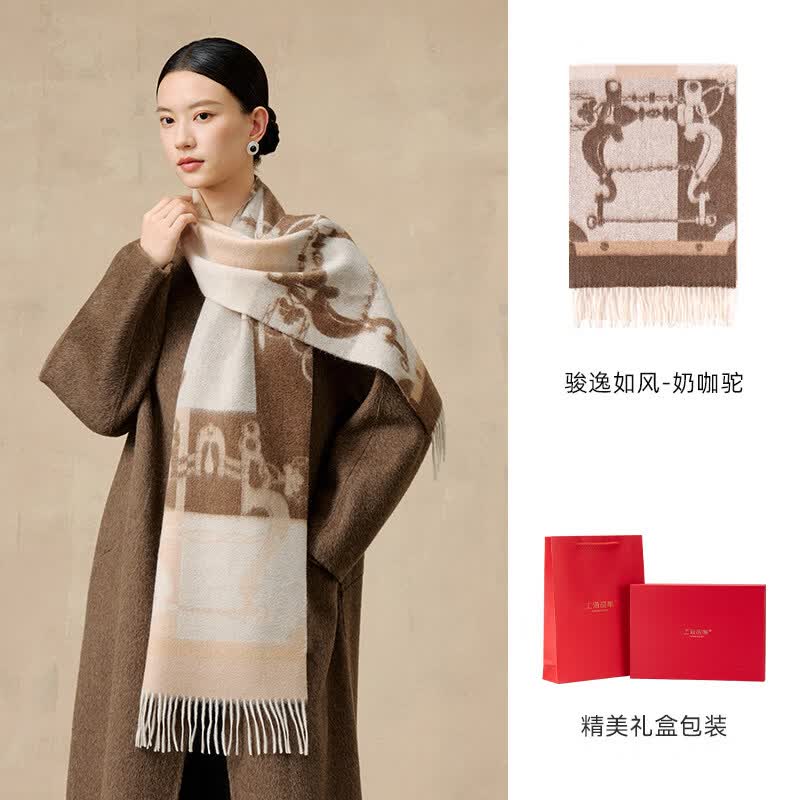 上海故事2025秋冬山羊绒围巾女加厚保暖御寒围脖礼盒装送长辈 奶咖驼