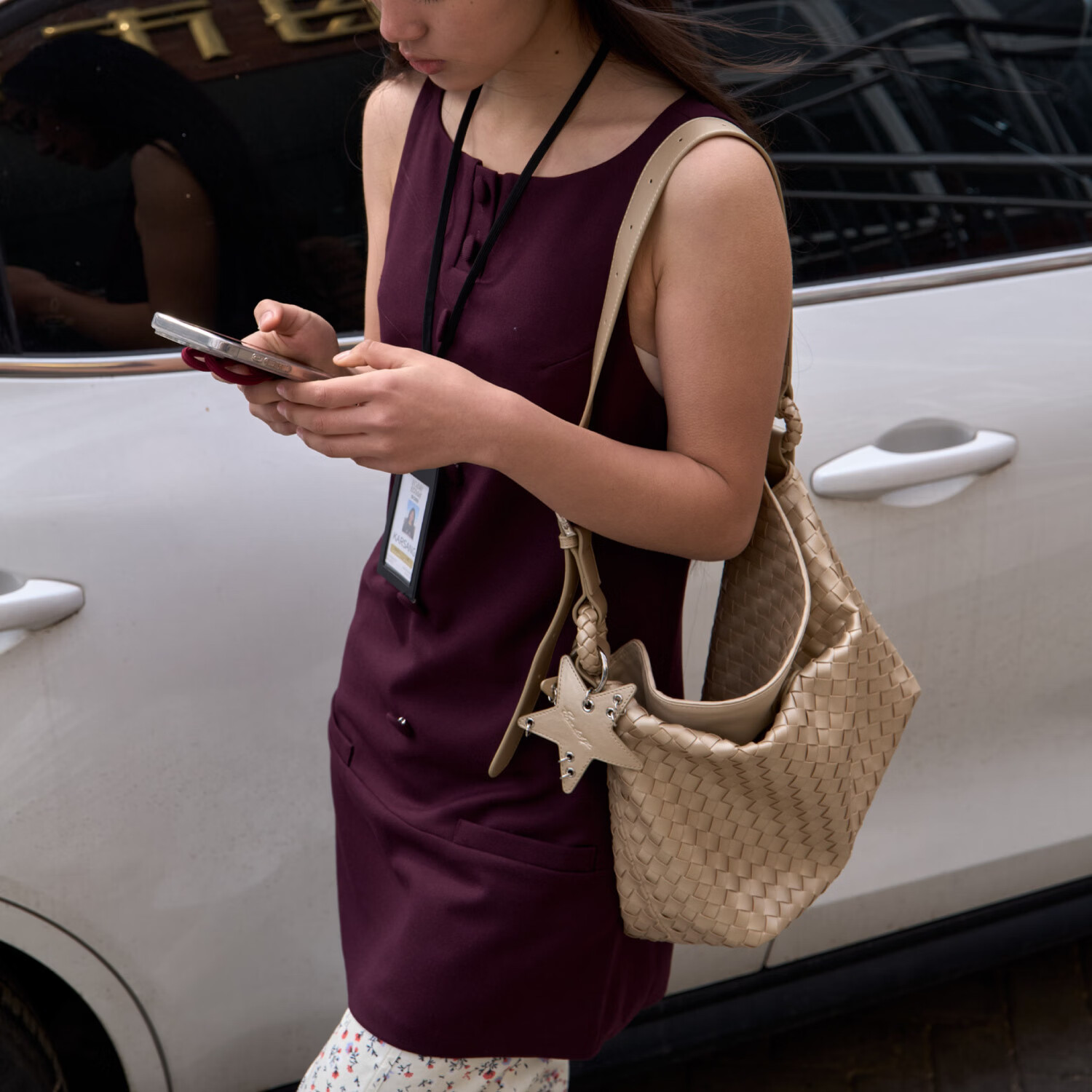 ECODAY女包春夏新品编织包大容量hobo包单肩斜挎通勤托特包女友生日礼物 银色 大号 高端轻奢小众生日礼物