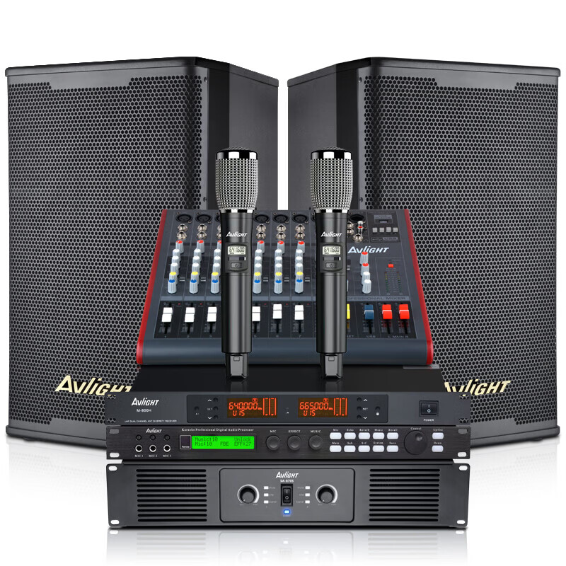 爱浪大功率15英寸专业大型舞台演出音响套装家用KTV会议户外婚庆酒吧唱歌音箱组合套装 单12吋+功放+效果器+调音台+话筒