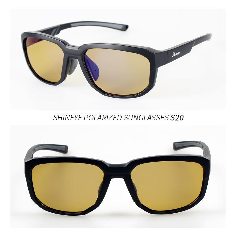 Shineye夏恩S20射鱼找鱼偏光眼镜骑行运动太阳镜开车墨镜钓鱼偏光镜高清 哑黑色TR塑钛镜框+黄底蓝膜偏光片