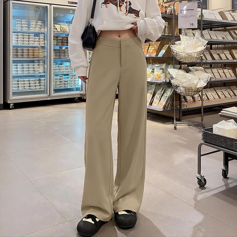 翊尚美卡其色休闲裤女春夏新款高级感垂感老钱风西装裤宽松直筒阔腿裤子 卡其色 【垂顺有型】 M 【 适合99-108斤】