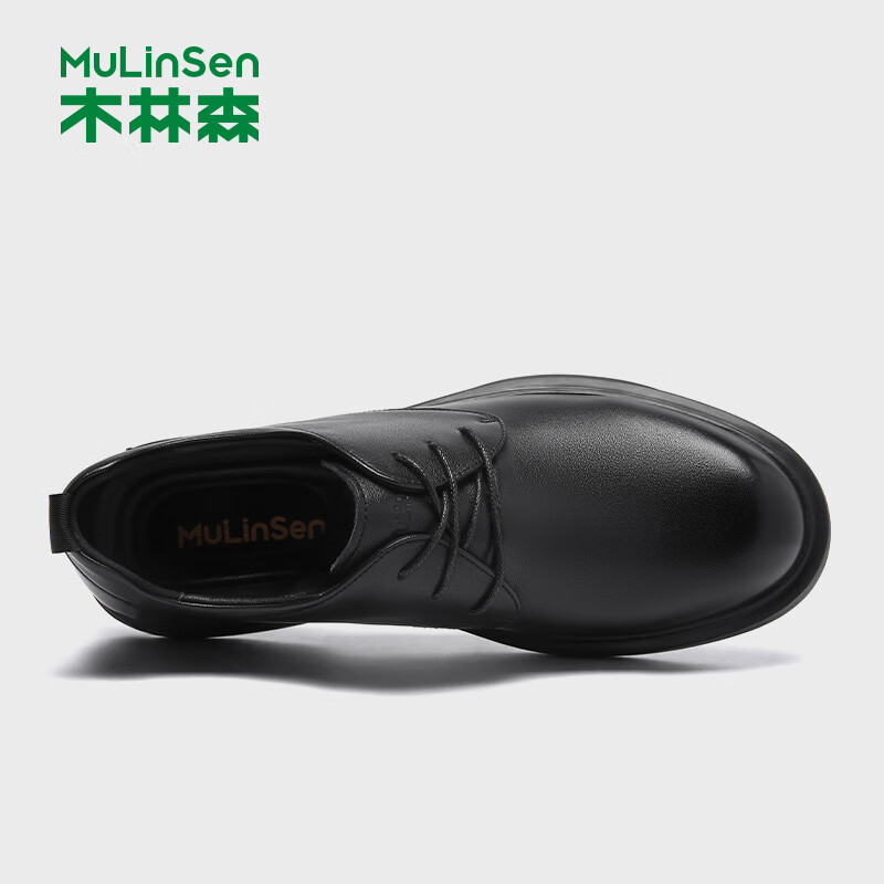 木林森品牌专卖头层牛皮休闲皮鞋男鞋真皮系带软底夏季透气黑色男士皮鞋 黑色 38