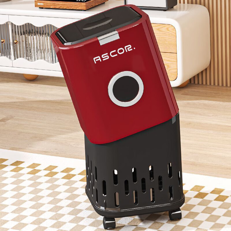 艾仕可(ASCOR)2026新款客厅家用垃圾桶大容量轻奢高档高颜值卧室带盖带轮可移动 奶油白【内外双桶 360°滑轮】 按压式 12L