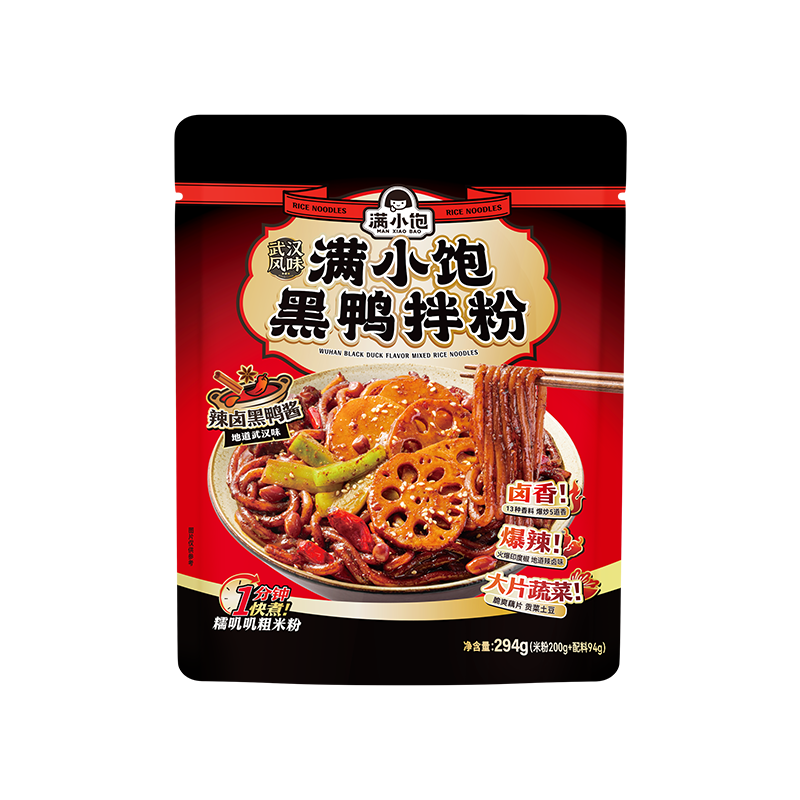 满小饱黑鸭拌粉武汉速食夜宵吃辣爱好人群速食食品拌粉方便速食