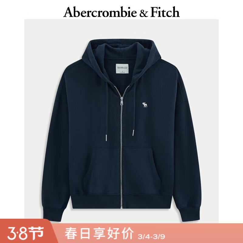 Abercrombie &amp; Fitch【美式复古】经典小麋鹿图案美式抓绒卫衣25秋冬女装152-5417 宝蓝色 XS (160/84A)