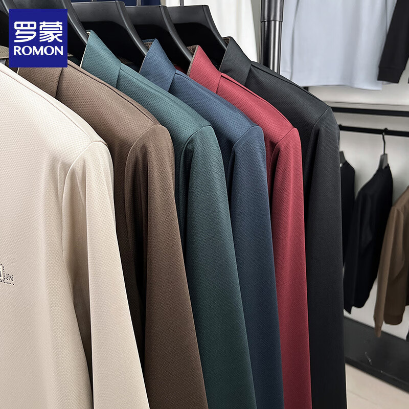罗蒙（ROMON）长袖t恤男翻领2026春季新款休闲男士翻领打底体恤衫男装上衣 藏青 XL (建议体重130-150斤)