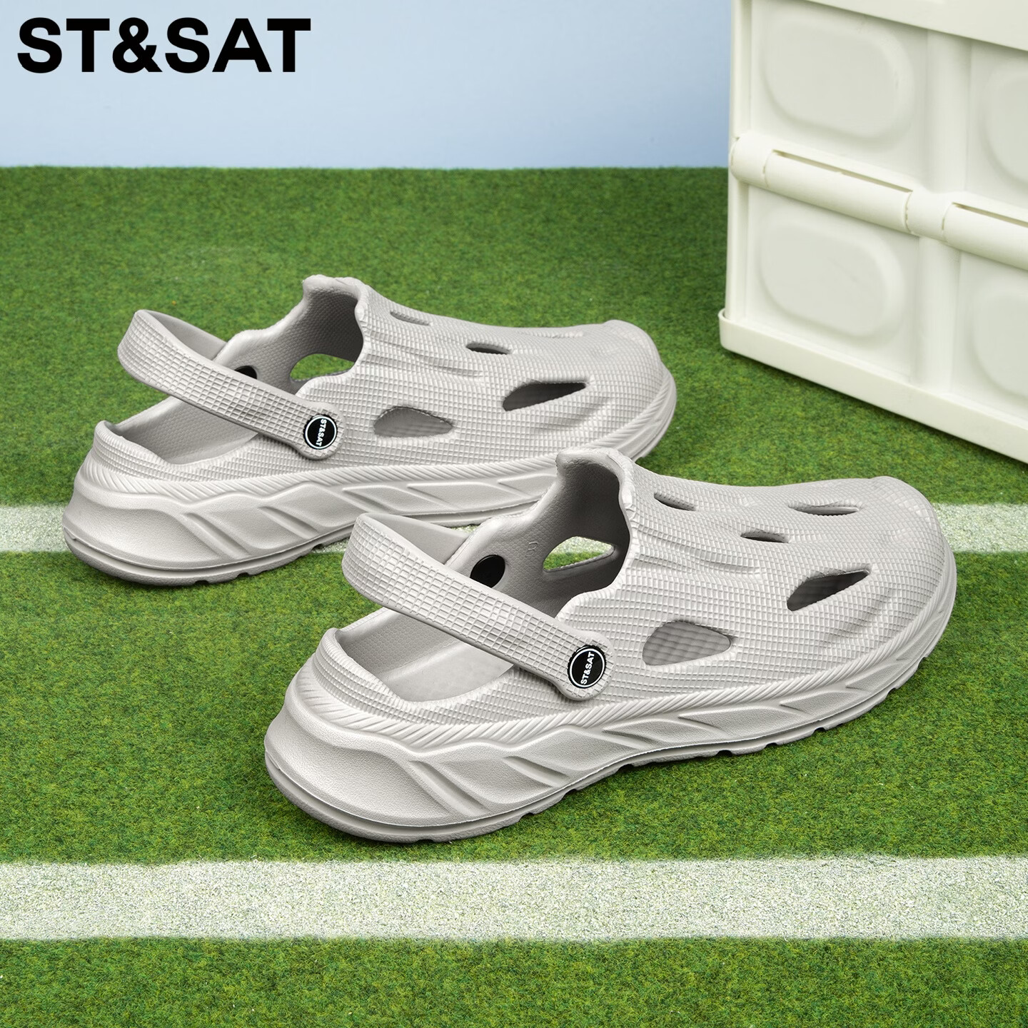 星期六（St&Sat）洞洞鞋男士夏季新款户外两穿凉鞋男休闲涉水凉拖鞋男防滑沙滩鞋男 灰色 38-39 标准运动鞋尺码