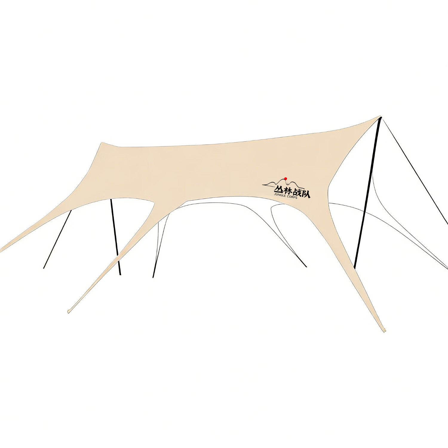 丛林战队燕尾天幕帐篷免风绳黑胶户外露营帐篷懒人速开免搭建无风绳八爪鱼 【22㎡】银胶八爪鱼【配2.6M杆-奶油咖】适合10-18人