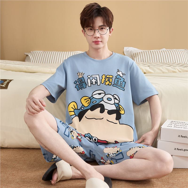 起润猴大码睡衣男士夏季纯棉短袖卡通学生青少年全棉圆领夏天家居服套装 LML1873# 5XL 标准【建议身高188CM左右，体重220-250斤】