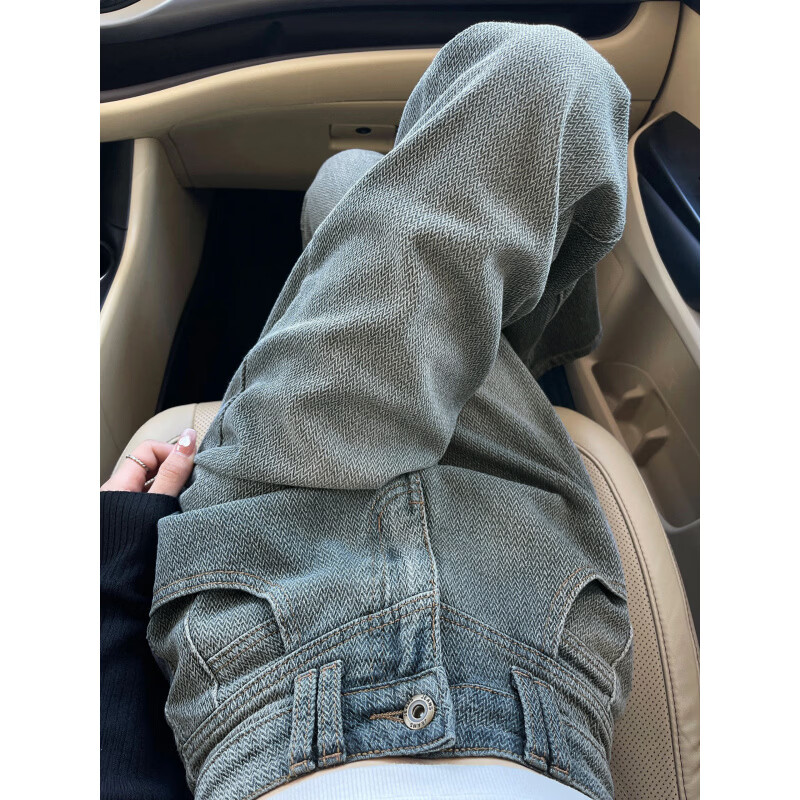 MODX肌理感覆古高腰牛仔裤女夏季新款大码胖妹妹宽松显瘦直筒垂感裤 蓝色 S 【建议80-90斤】