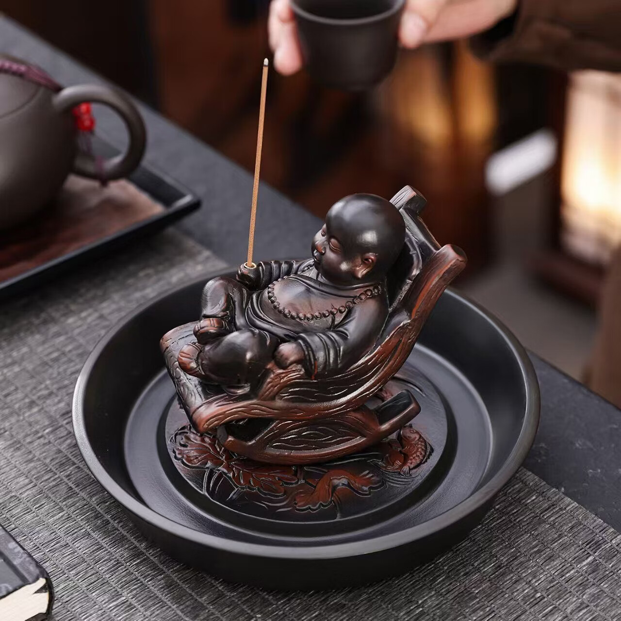 创意摇椅个性茶玩茶桌茶台多功能装 饰摆设禅意紫陶和尚茶宠摆件 紫陶 摇摇椅 小和尚