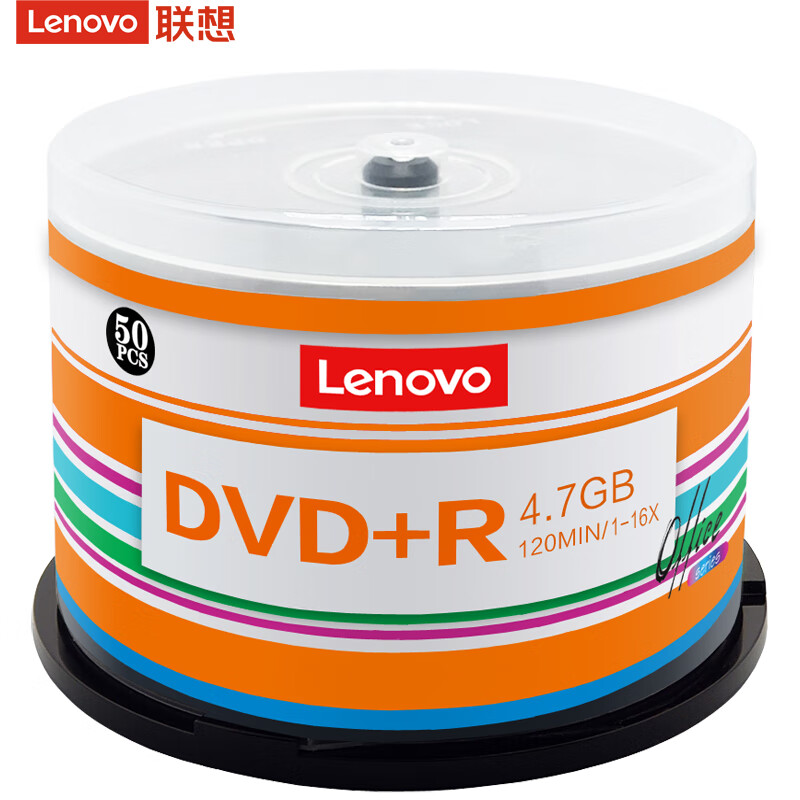 联想（Lenovo）DVD+R 光盘/刻录盘 16速4.7GB 办公系列 桶装50片 空白光盘