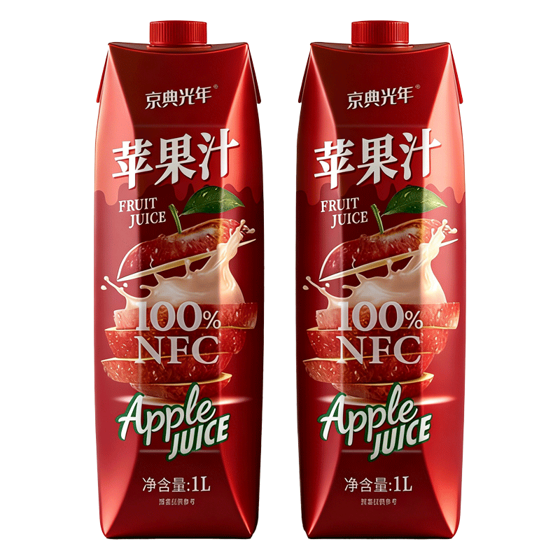 京典光年100%NFC苹果汁纯鲜榨果汁饮料0添加剂 100%鲜榨苹果汁1L*2瓶
