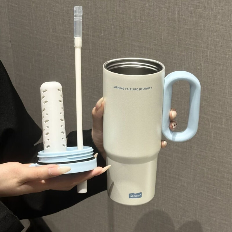 夏季车载冰霸杯大容量茶漏保温杯304保冷吸管杯男女学 钢本色900ML+吸管-无茶仓
