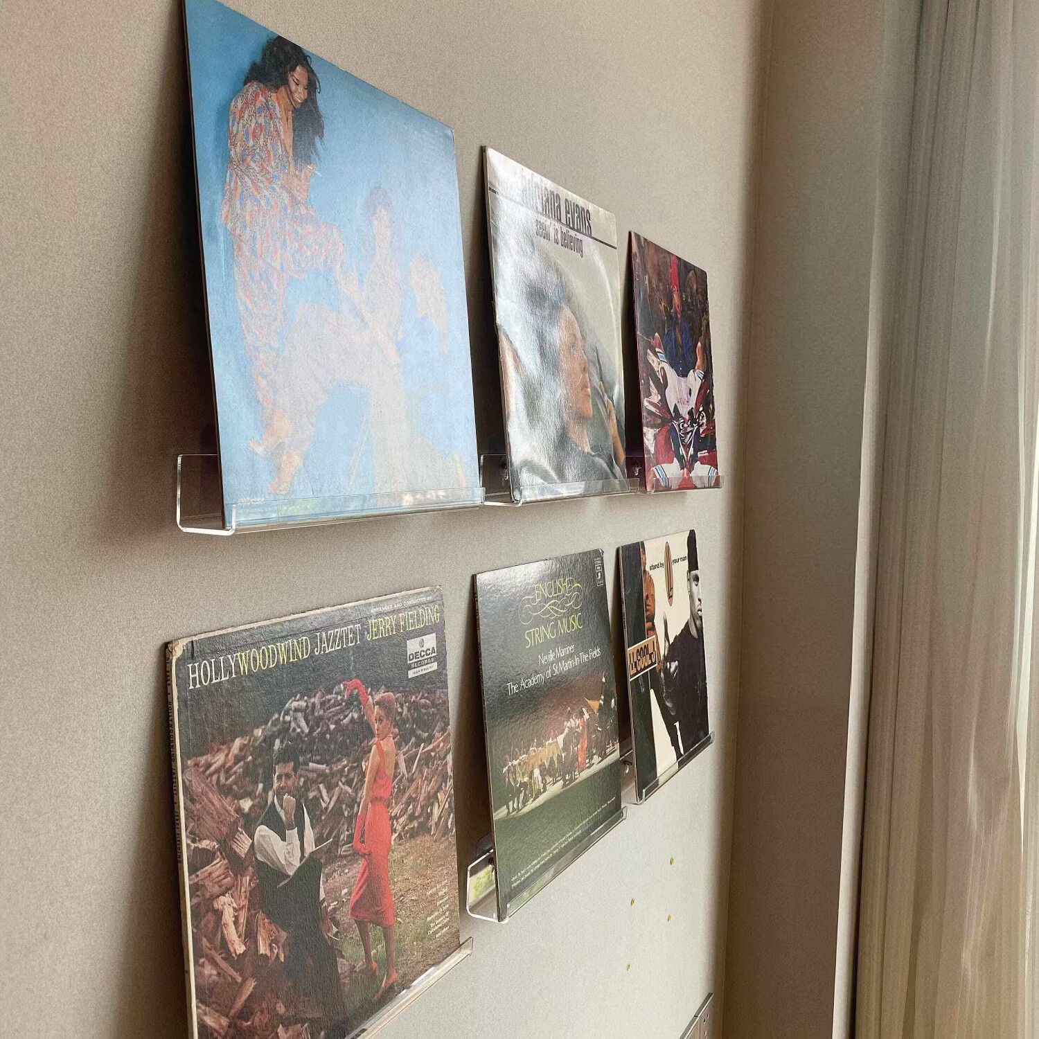 透明亚克力黑胶唱片挂墙架CD展示架 家用墙面装饰唱片收纳置物架 12寸款（16个）+免钉无痕胶