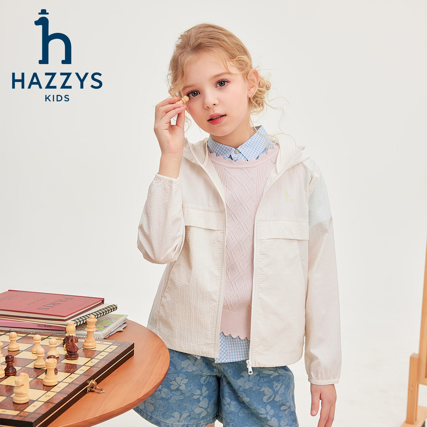 哈吉斯（HAZZYS）童装男女童皮肤衣2026春新款UPF50+大童防晒外套 裸晶粉 145