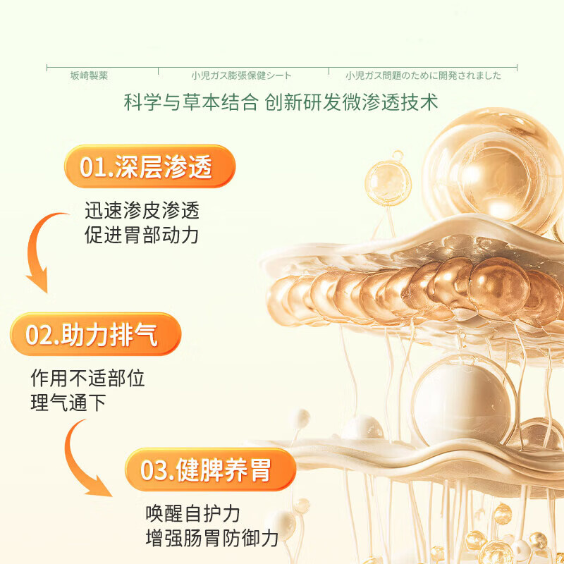 坂崎制药日本胀气保健贴新生婴儿0-3个月小儿肠胀气宝宝胀气贴脚底肚脐贴 10贴*3盒