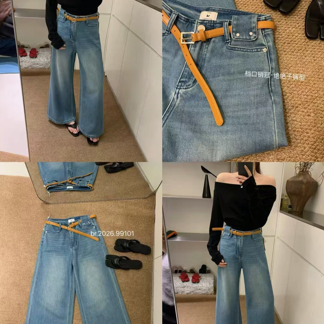 复古蓝牛仔裤女2026 春季小个子高腰宽松直筒显瘦休闲长裤 深蓝色 薄款 XL 125-135 斤