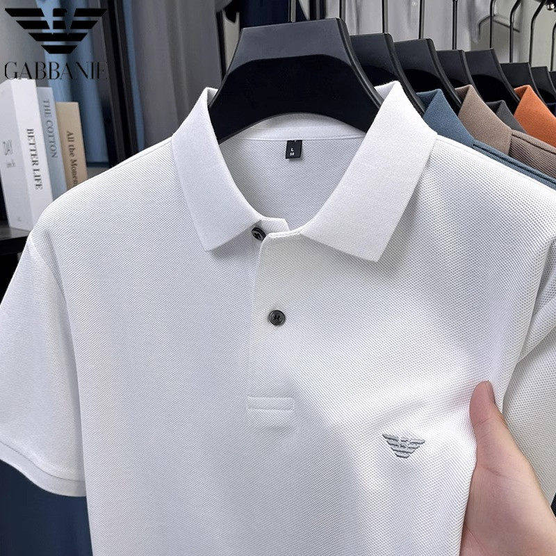 阿玛尼（ARMANI）意大利短袖t恤中年男士重磅纯棉T恤衫夏季新款休闲polo衫 橄榄绿 L 175/88A