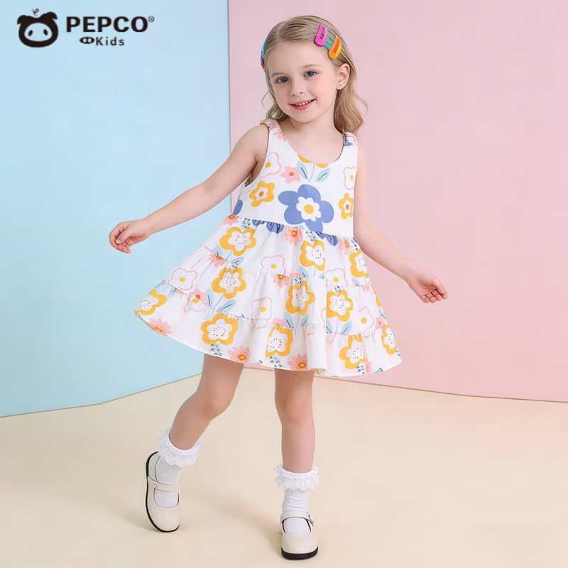 С�����ɣ�PEPCO��Ůͯ����ȹ�����ļ��¿��ȹ�ȼٷ纫���ͯ��������黨����ȹ ���ȹ-������� 80 (��������66-73cm) 28.9Ԫ