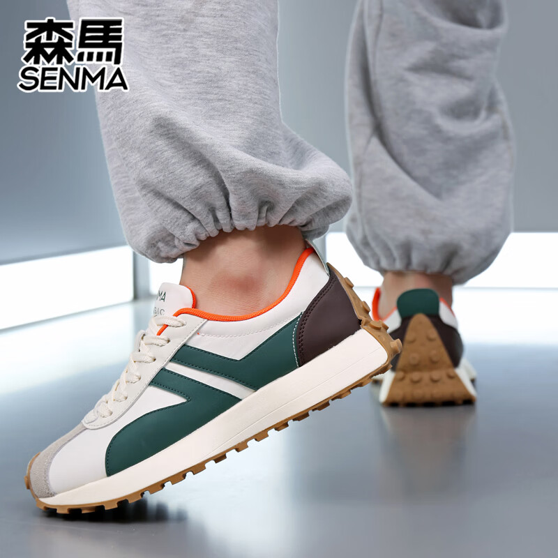 森馬（senma）男士厚底舒适跑步鞋低帮防滑轻便阿甘鞋时尚百搭休闲鞋 白绿 41