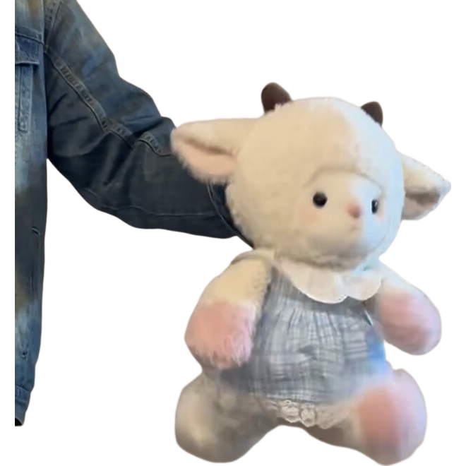 嬰果小島正版森林跑跑小羊玩偶公仔陪睡覺抱枕大娃娃毛絨玩具生日禮物女生 跑跑貓咪【含白裙子】 50厘米+透窗禮袋+燈串