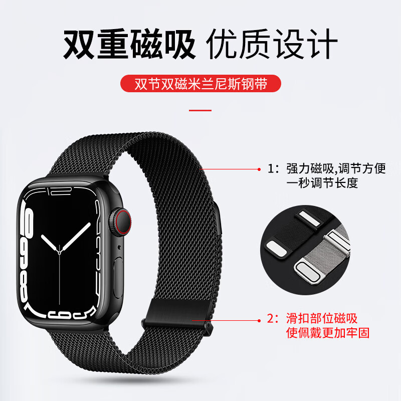 适用苹果applewatchs11新款s10手表SE表带iwatchs9米兰尼斯s8磁吸腕带智能表带运动男女替换配件 【双磁吸米兰尼斯】玫瑰粉 iwatch10/11代【46MM表盘】