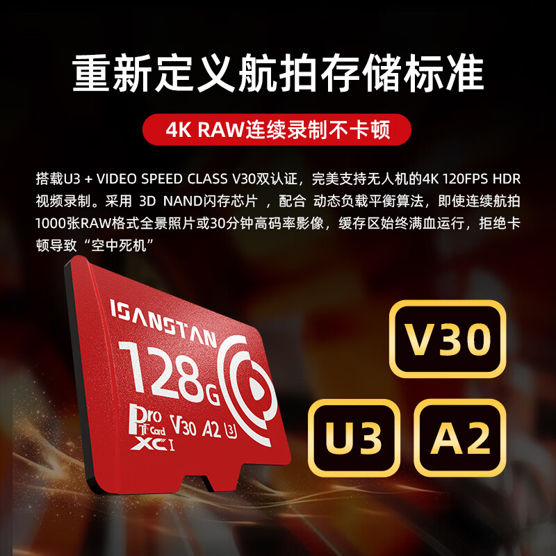 ISANSTAN存储卡适用DJI大疆无人机内存卡128g mini4k/Air/Mavic/Avata通用U3高速FPV储存sd卡4K录制 无人机高速内存卡【64G】送卡套+读卡器