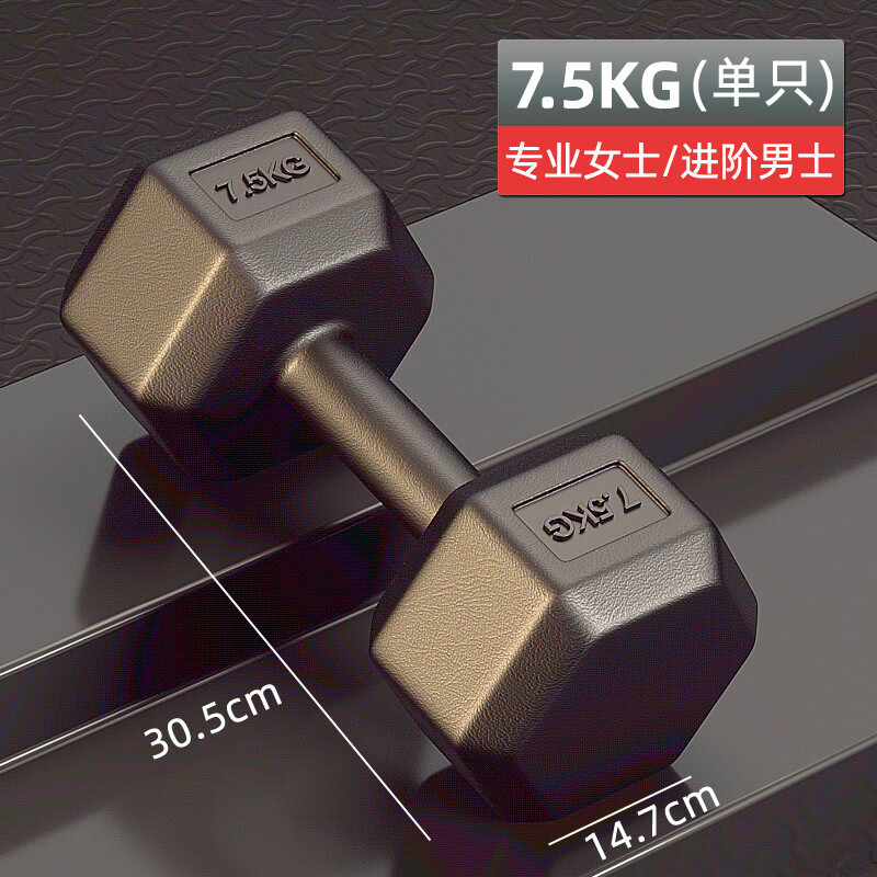 健身哑铃男士家用器材女士儿童学生六角包胶亚铃2.5/5/7.5/10公斤 单只10kg