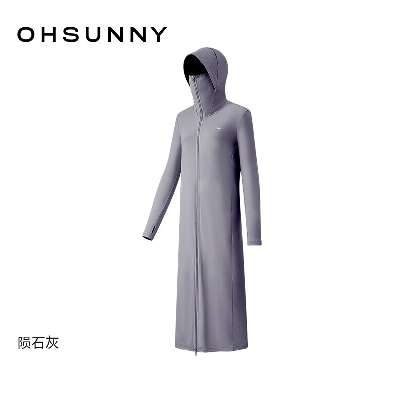 OhSunny防晒衣女长款女神透气防晒服户外运动风衣外套薄 陨石灰-长款 XL 推荐120-140斤