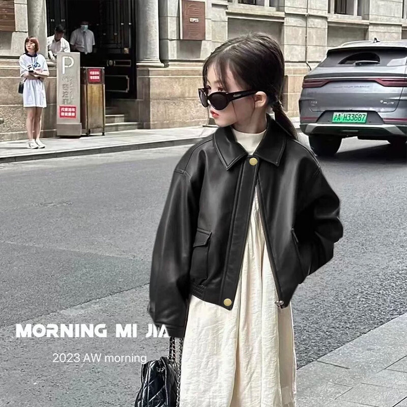 男女童外套2026春秋装复古pu皮衣休闲夹克洋气上衣帅气潮酷冬加绒 咖色皮衣【春秋款】 90 尺码【建议身高80厘米22斤左右】