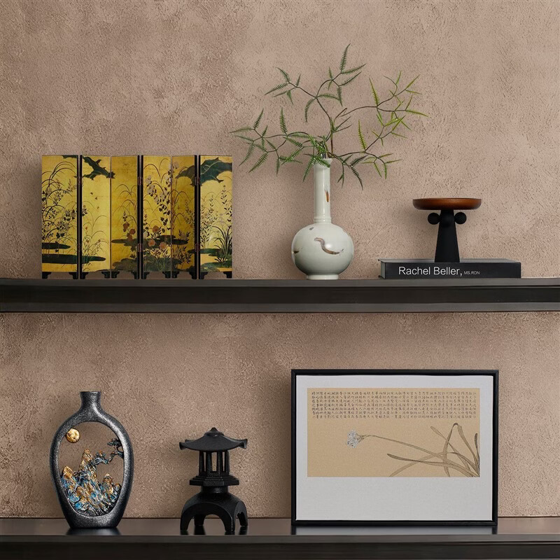 咏幻宋代美学摆件感新中式茶室茶桌摆设样板间书柜禅意装饰工艺品 木质拼色果盘大号