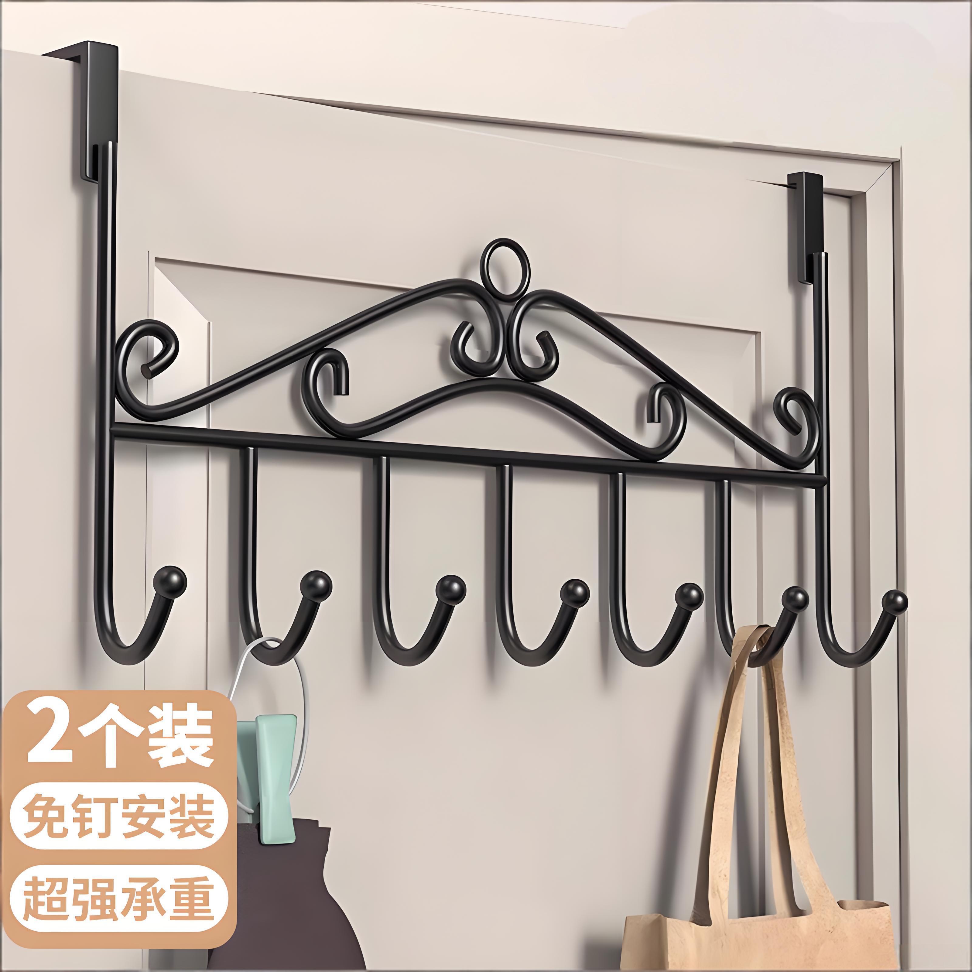 辛丛门后挂钩免打孔挂衣架神器门上挂架墙上壁挂子强力无痕衣服帽衣钩 【黑色1个】免打孔一挂即用