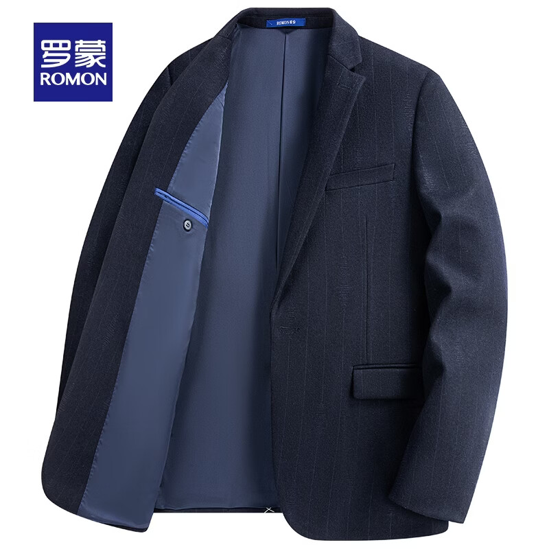 罗蒙(ROMON)含羊毛商务休闲西服男新款简约单西外套中青年时尚百搭西装 蓝色 180A 50