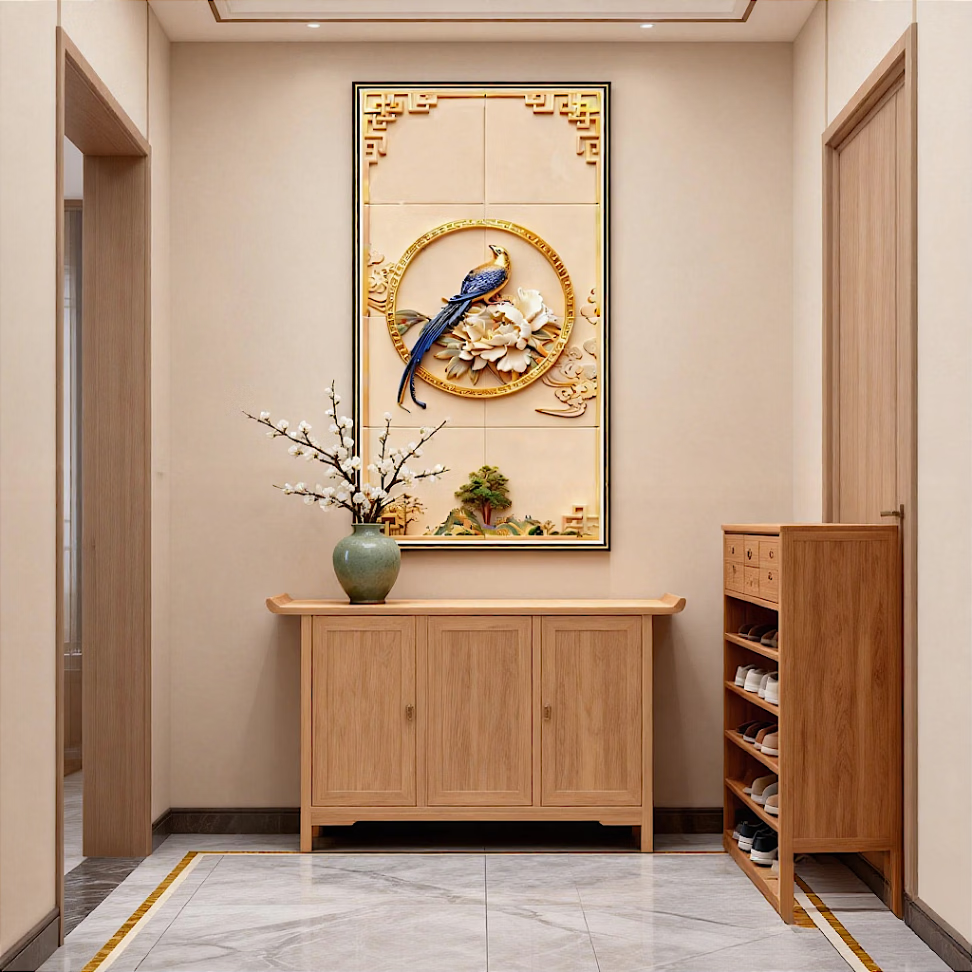 挂画|喜鹊牡丹现代简约高级典雅客厅办公室玄关背景墙挂画装饰画 福字新中式 65cm*85cm 黑色钢琴烤漆金边拉丝边框