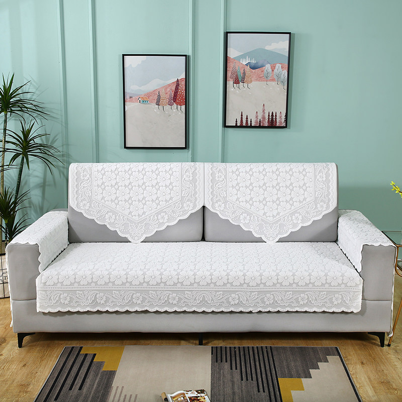 正圣单人沙发巾蕾丝沙发靠背巾加厚防滑四季通用沙发扶手巾盖布茶几巾 桃花-米色 65cm*75cm 靠背三角巾：