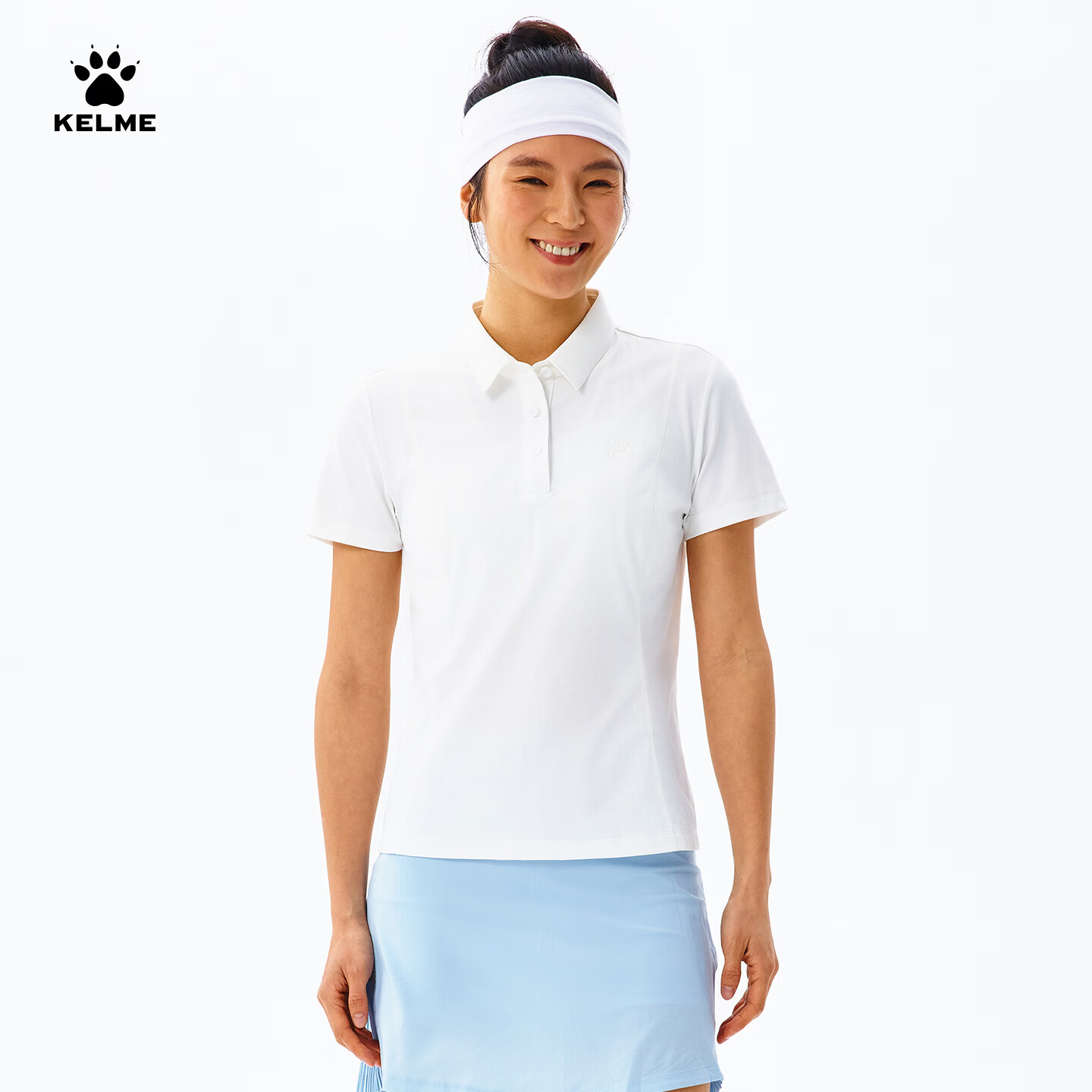 卡尔美（KELME）短袖POLO衫女夏季新款速干运动休闲通勤棉感翻领上衣 光亮白 S