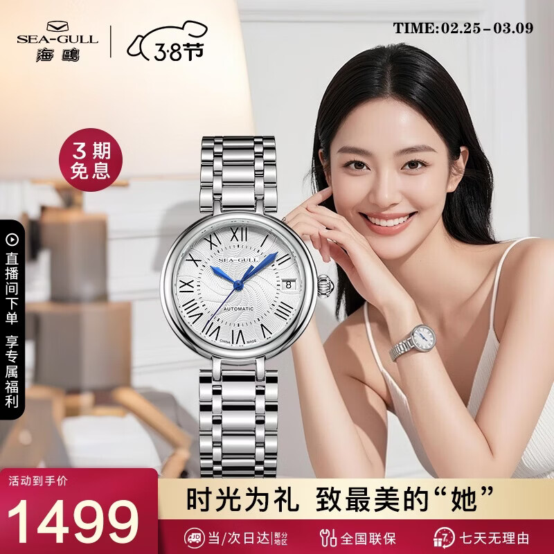 海鸥（SEAGULL）手表女士自动机械表 国民日历女士手表 女神节礼物女表816.417L