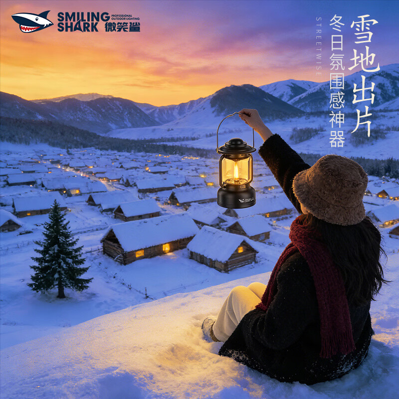 微笑鲨户外露营灯强光手提灯复古马灯便携式摆摊氛围灯可充电营地帐篷灯 黑色【无极调光】三种光色+拍照/氛围/补光/露营